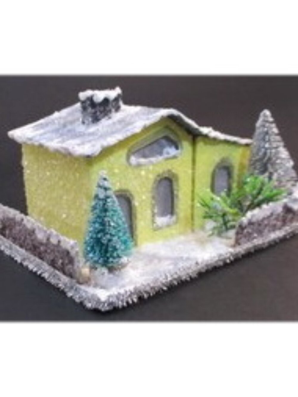 Putz House, Yellow Glitter House, Vtg Style Christmas Decor Handmade